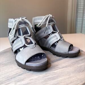 Sorel Joanie II Lace Up Wedge Sandals Ash Gray NL3272-081 Womens Size 7.5
